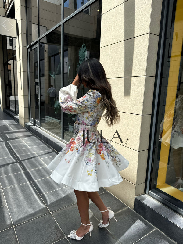 Belted White Florals Mini