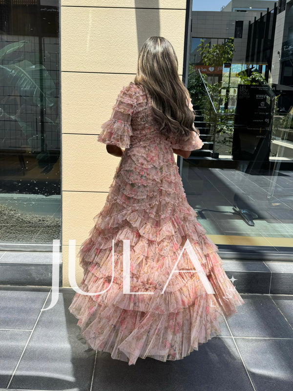 Pink Floral Tulle Maxi Dress