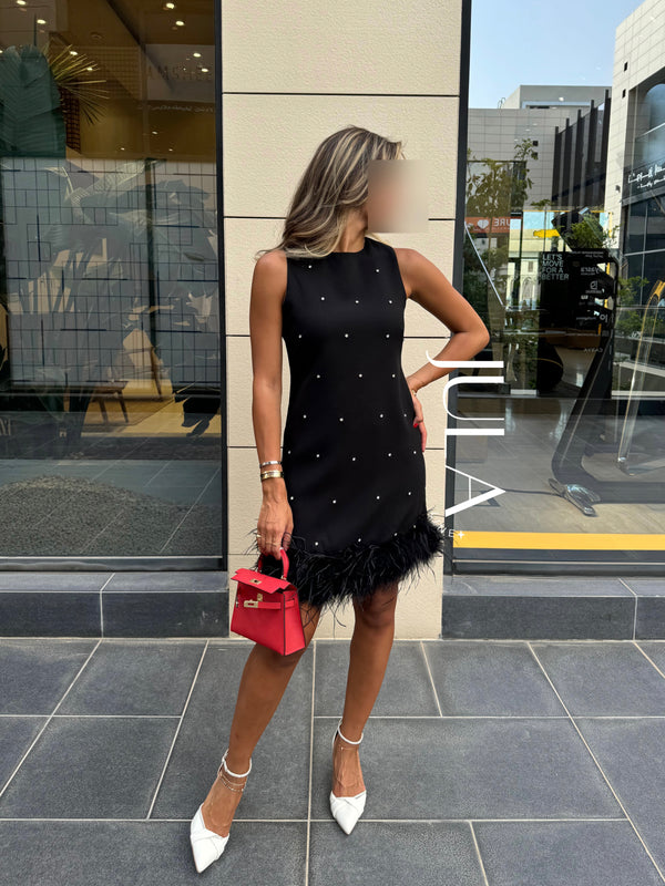 Feathered black dress