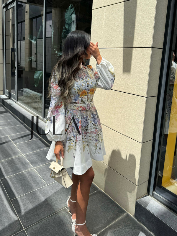 Belted White Florals Mini