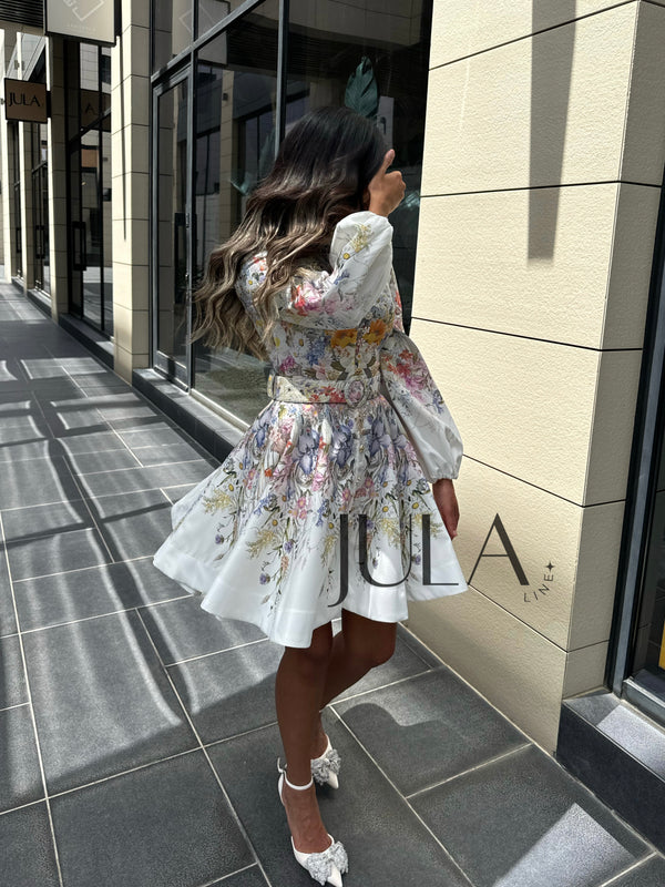 Belted White Florals Mini