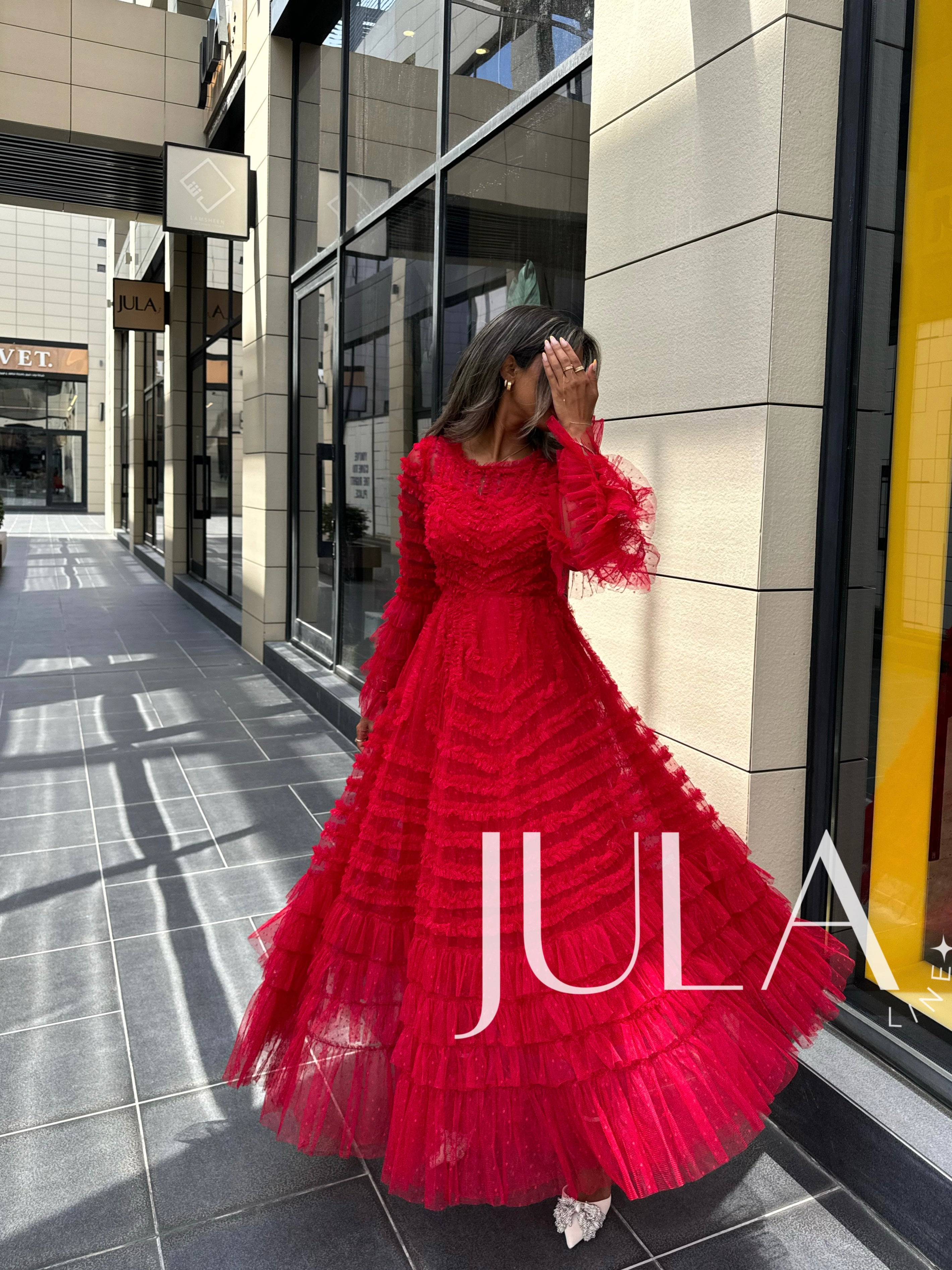 red tulle maxi dress Red Tulle A-line Strapless Layers Bows Long Prom Dresses With Side Slit, MP928