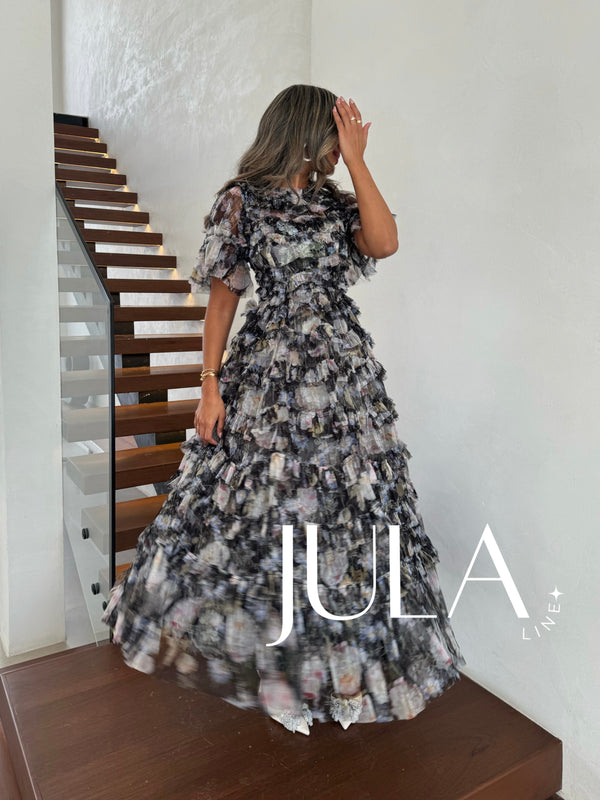 Black tulle florals dress