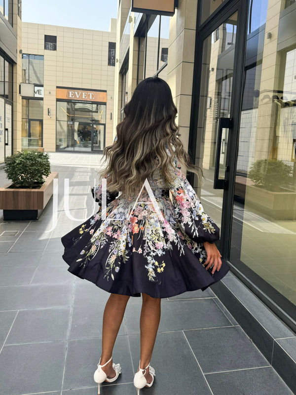 Belted Black Florals Mini