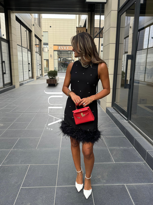 Feathered black dress